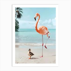 Flamingo And Duck Art Print