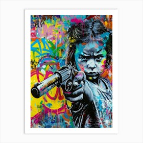 Girl With A Gun Graffiti Art Print