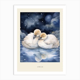 Baby Swan Sleeping In The Clouds Nursery Poster Art Print