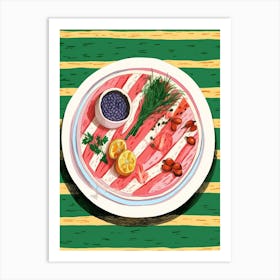 A Plate Of Ingredients, Top View Food Illustration 3 Art Print