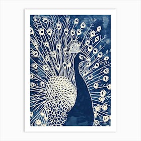 Navy & Cream Peacock Portrait 1 Art Print