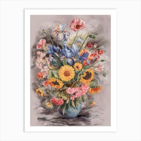 Flowers In A Vase? irises,-poppies,-pink-flowers,-and-sunflowers, Inspired Vincent Van Gogh 2 Art Print