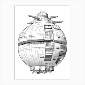 The Death Star (Star Wars) Fantasy Inspired Line Art 4 Art Print