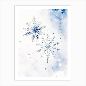 Snowflakes In The Snow,  Snowflakes Minimalist Watercolour 2 Art Print