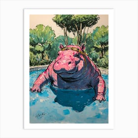 Hippo In The Pool 2 Art Print