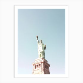 New York, USA I Statue of Liberty neutral pastel with a retro vintage minimalist fine art photography summer aesthetic with brick architecture, symbol of USA on Liberty Island from the Hudson River Art Print