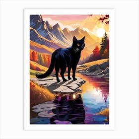 Black Cat By The River Art Print