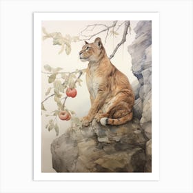 Storybook Animal Watercolour Puma 2 Art Print