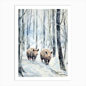Winter Watercolour Wild Boar 1 Art Print