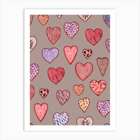 Watercolor Hearts Pattern Art Print