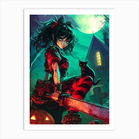 Halloween Goth Girl Chainsaw Art Print