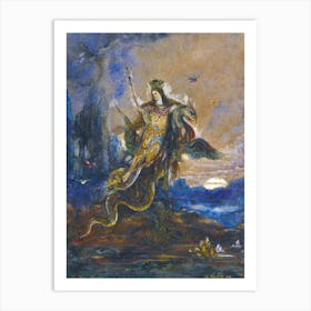 Gustave Moreau - La Fèe "The Fairy Riding a Dragon over the Crystal Lake" (1826–1898) Antique Artwork Art Print