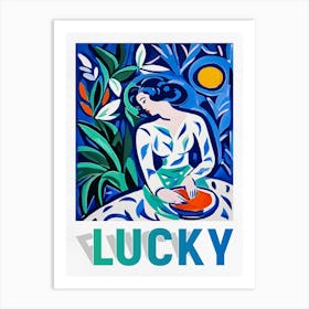 Woman Painting with Lucky Lettering Art Print