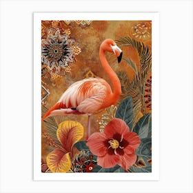 Greater Flamingo And Hibiscus Boho Print 2 Art Print