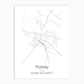 Pryluky,Ukraine Minimalist Map Art Print