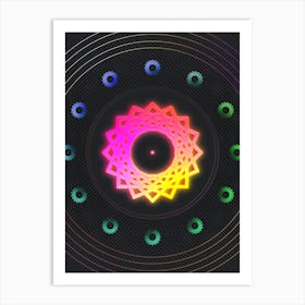 Neon Geometric Glyph in Pink and Yellow Circle Array on Black n.0247 Art Print