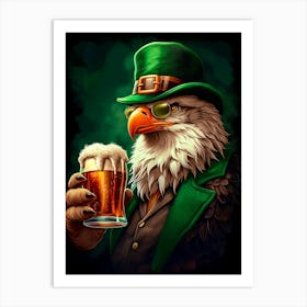 American Eagle Having Saint Patrick Beer Art Print