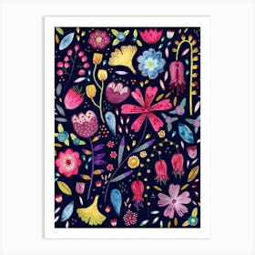 Dark Watercolor Floral Art Print