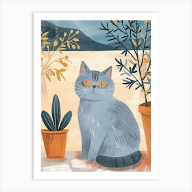 British Shorthair Cat Storybook Illustration 1 Art Print