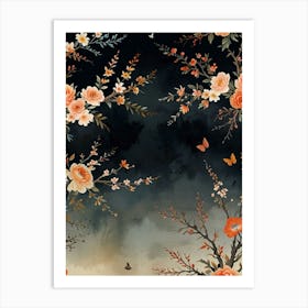 Asian Floral Wallpaper Art Print