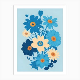 Beautiful Flowers Illustration Vertical Composition In Blue Tone 20 Art Print