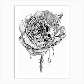 Black And White Rose Line Drawing 1 Art Print