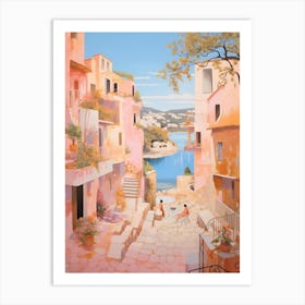 Ibiza Spain 4 Vintage Pink Travel Illustration Art Print