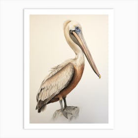 Vintage Bird Drawing Brown Pelican 2 Art Print