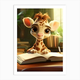 Adorable Giraffe's Study Session Print Art Print