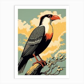 Vintage Bird Linocut Crested Caracara 2 Art Print