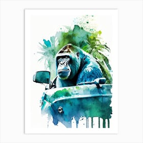 Gorilla Driving A Car Gorillas Mosaic Watercolour 1 Art Print