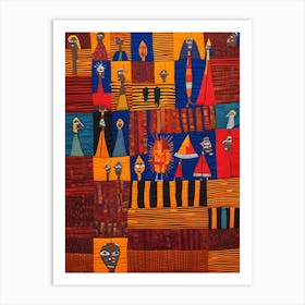 African Quilting Inspired Folk Art, 1234 Art Print
