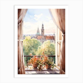 Window View Of Munich Germany In Autumn Fall, Watercolour 2 Art Print
