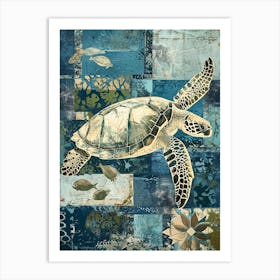 Blue Sea Turtle Exploring The Ocean Collage 3 Art Print