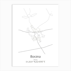 Borzna,Ukraine Minimalist Map Art Print