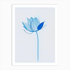Blue Lotus Minimal Line Drawing 1 Art Print