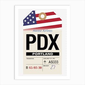 Portland (PDX) Oregon, USA Vintage Airline Luggage Tag Art Print