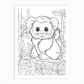 Line Art Jungle Animal Marmoset 1 Art Print