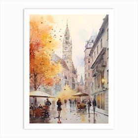Munich Germany, In Autumn Fall, Watercolour 4 Art Print