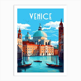 Venice, Italy Travel Poster- Romantic Wall Art - the print shows the Grand Canal with its iconic gondolas and august palaces, set against the backdrop of the magnificent St. Mark's Basilica Art Print
