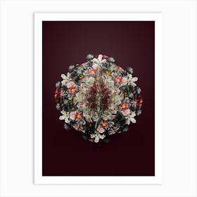 Vintage Pitcairnia Latifolia Flower Wreath on Wine Red n.0632 Art Print