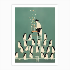 Penguins On A Ladder Art Print