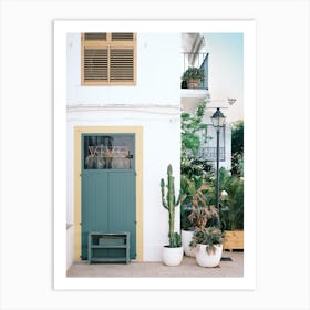Green door in Bohemian street // Ibiza Travel Photography Art Print