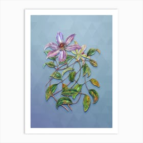 Vintage Violet Clematis Flower Botanical Art on Summer Song Blue n.0780 Art Print