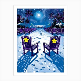 Beach Chairs At Night Art Print