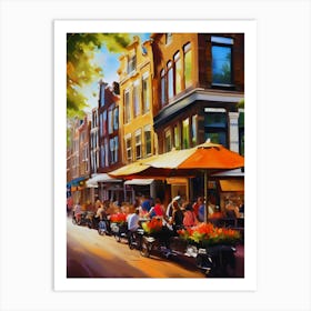 The city of Amsterdam, Netherlands, streets, cafes, passing by, the beauty of summer, oil colors..32 Art Print