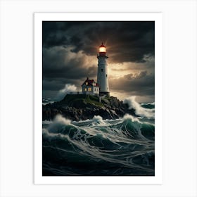 Lighthouse In The Storm Art Print