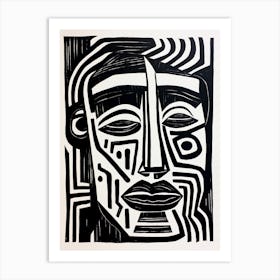 Geometric Linocut Inspired Face Portrait Art Print