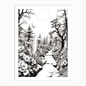 Black And White Drawing Of A Stream Art Print