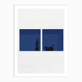 Vintage Minimal Art Cat In The Window 1 Art Print